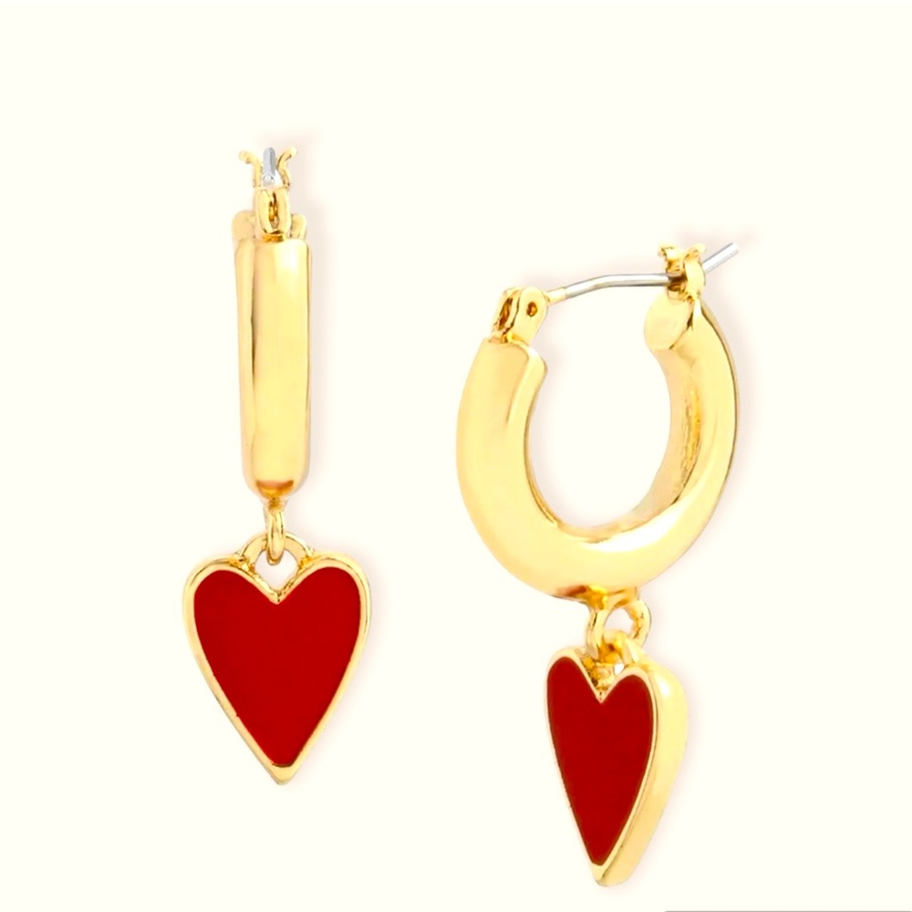 NWT Betsey Johnson Gold Tone Red Heart Huggies Earrings